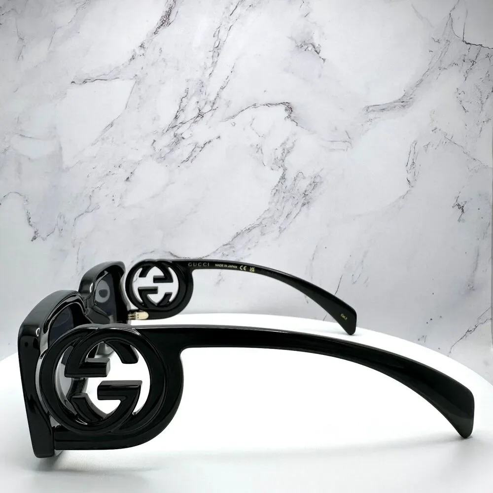 New Gucci Sunglasses Black Rectangle Square GG Logo Triple Black 54mm - Picture 8 of 16